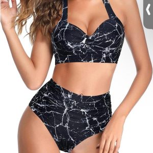 Bikini Negro Jaspeado en Blanco (Talla S)