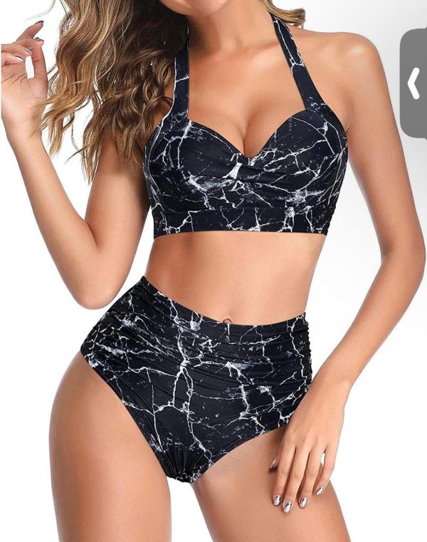 Bikini Negro Jaspeado en Blanco (Talla S)