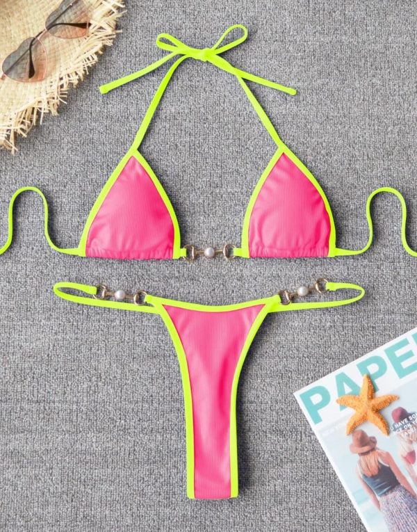 Bikini Rosado Borde Amarillo Talla XL - Imagen 6